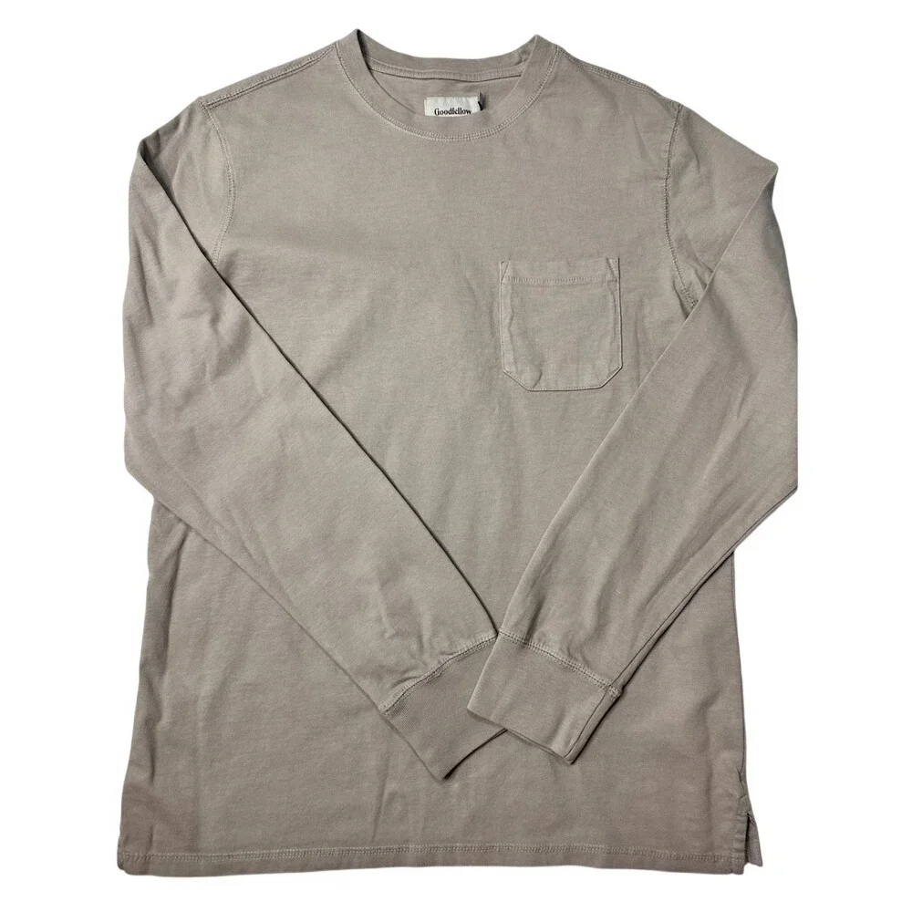 Goodfellow Long Sleeve Casual T-shirt Chest Pocket Taupe Cotton Mens Medium NWT